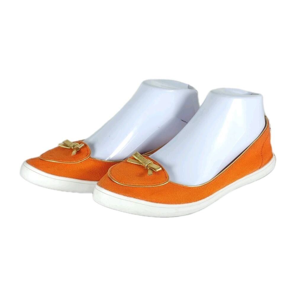 Tory Burch Women's Dakota US 7M Orange Gold Pointed Tow Bow Slip On Flats